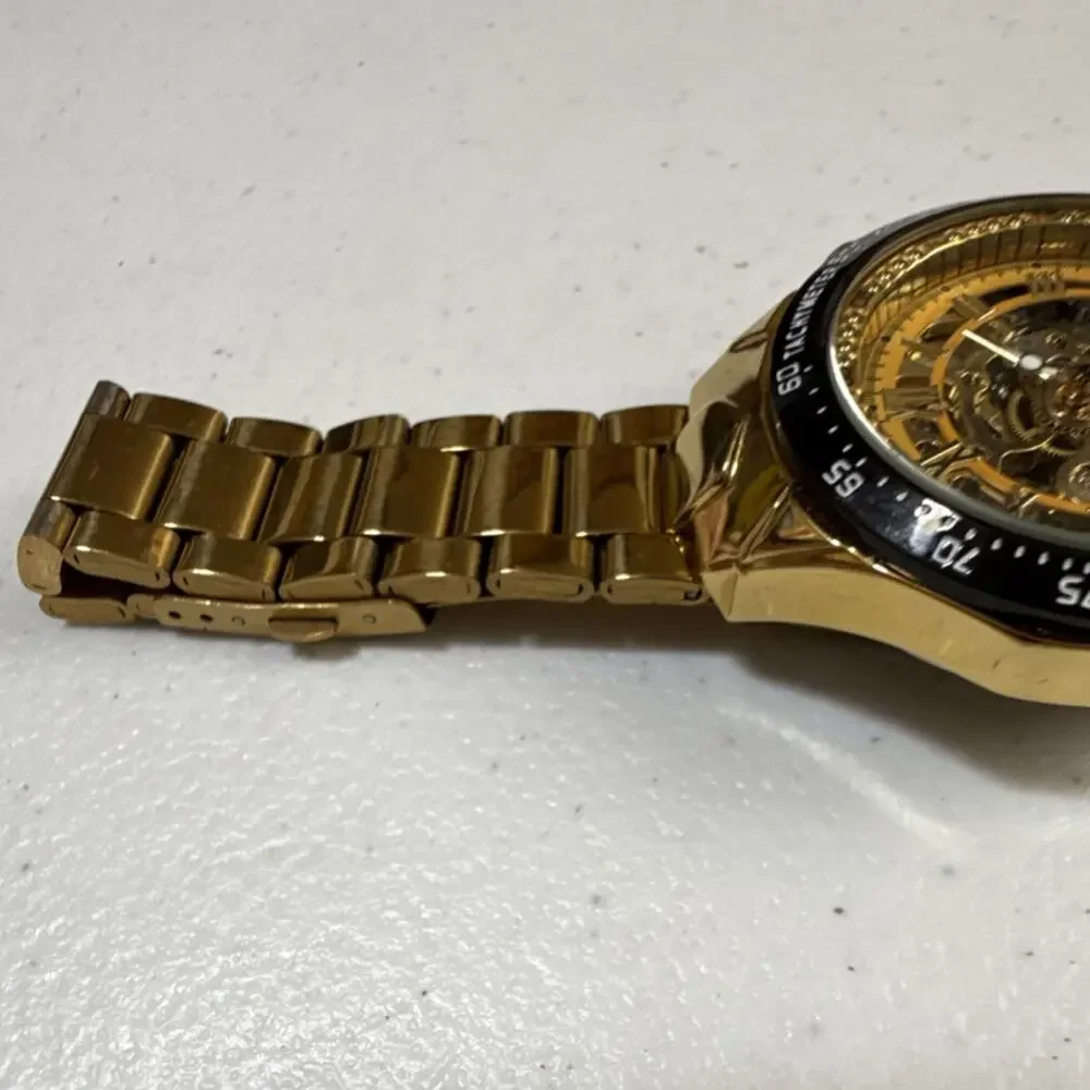 Winner TM432 Men's Wristwatch Gold Skeleton Automatic Tachymeter (B18)